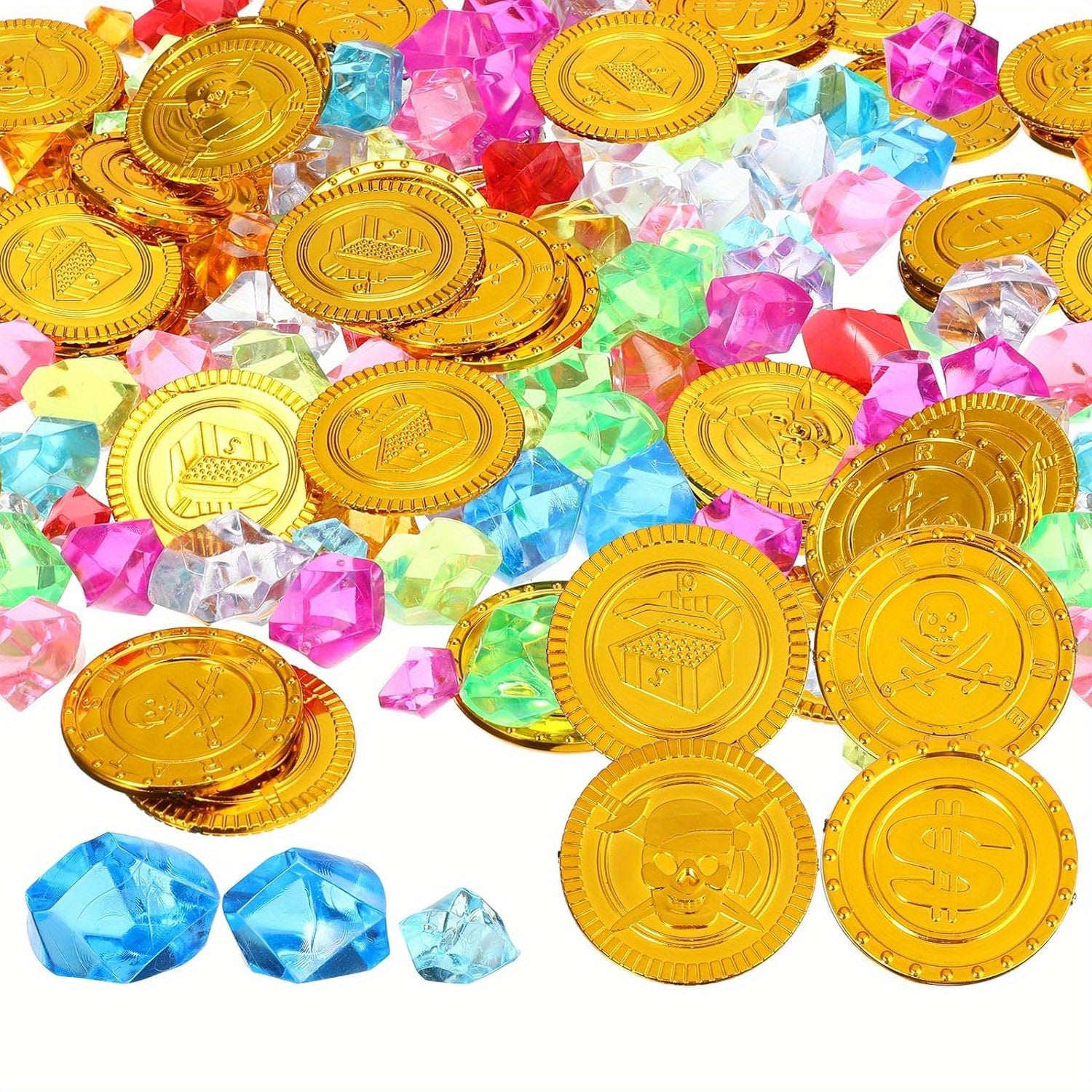Treasure Chest Toy Set with 100 Coins and 100 Grams of Gems