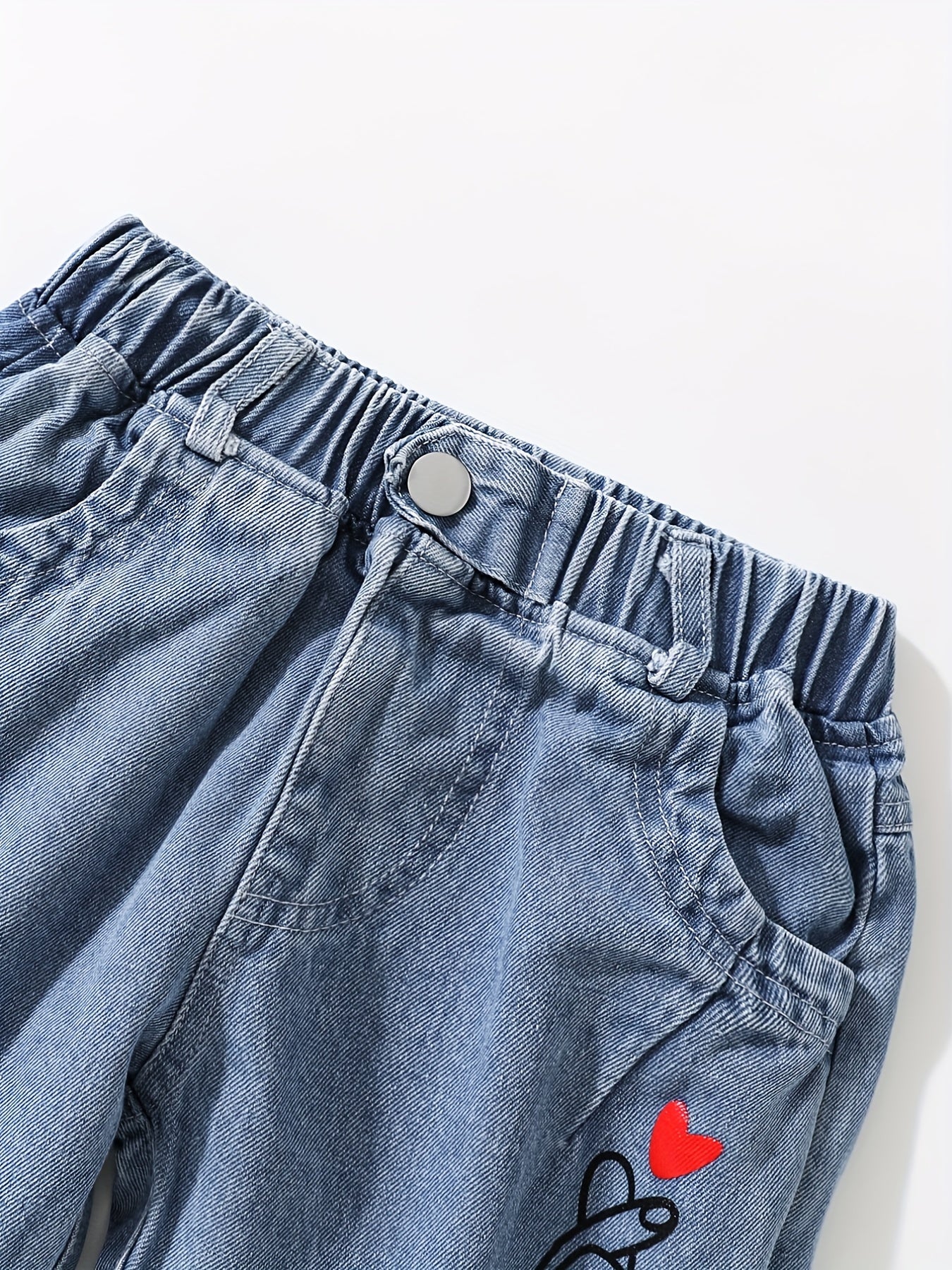 Toddler Girls Heart Graphic Casual Denim Pants Trousers