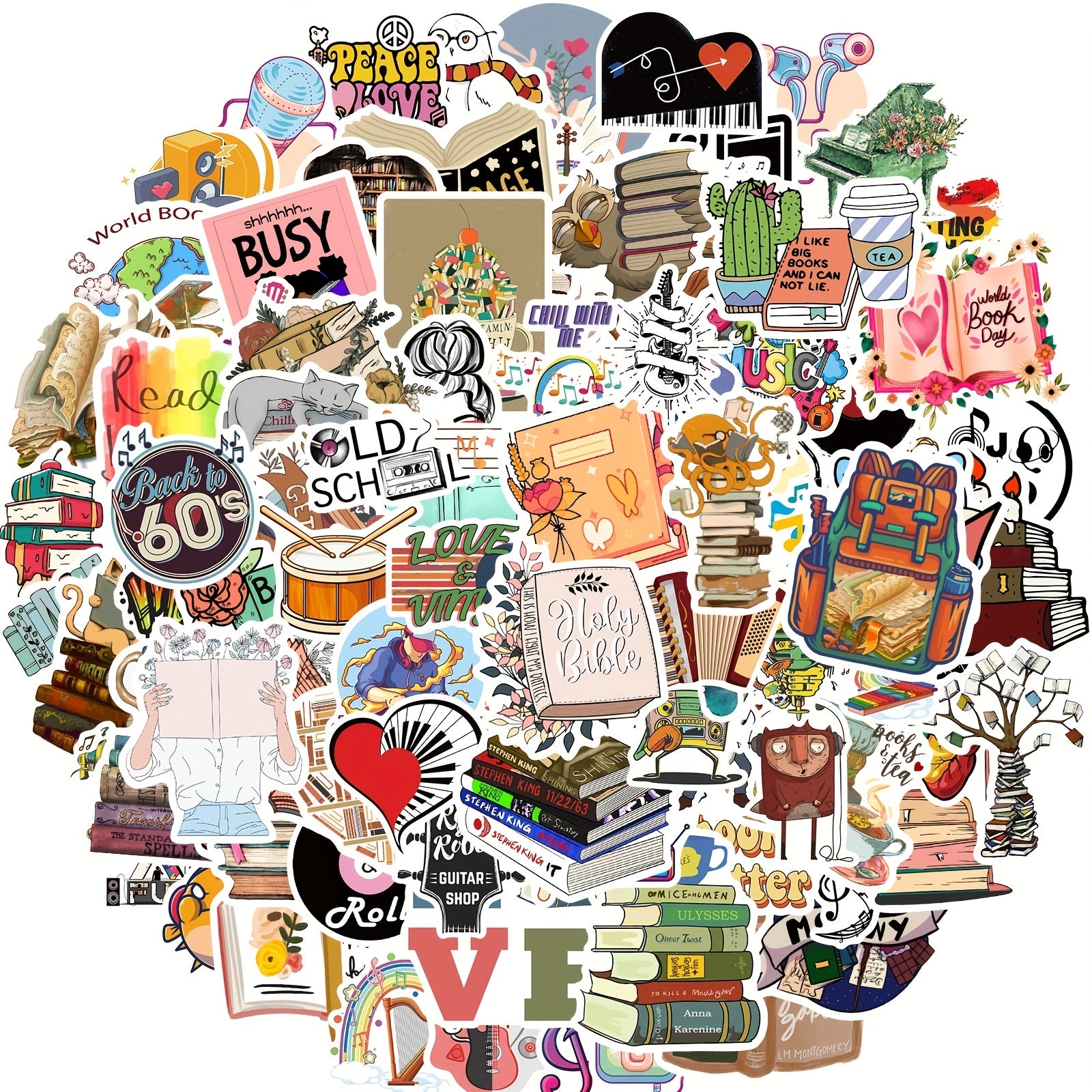 100pcs Book Reading Doodle Stickers for Computer Mobile Phone Tablet Bookmark