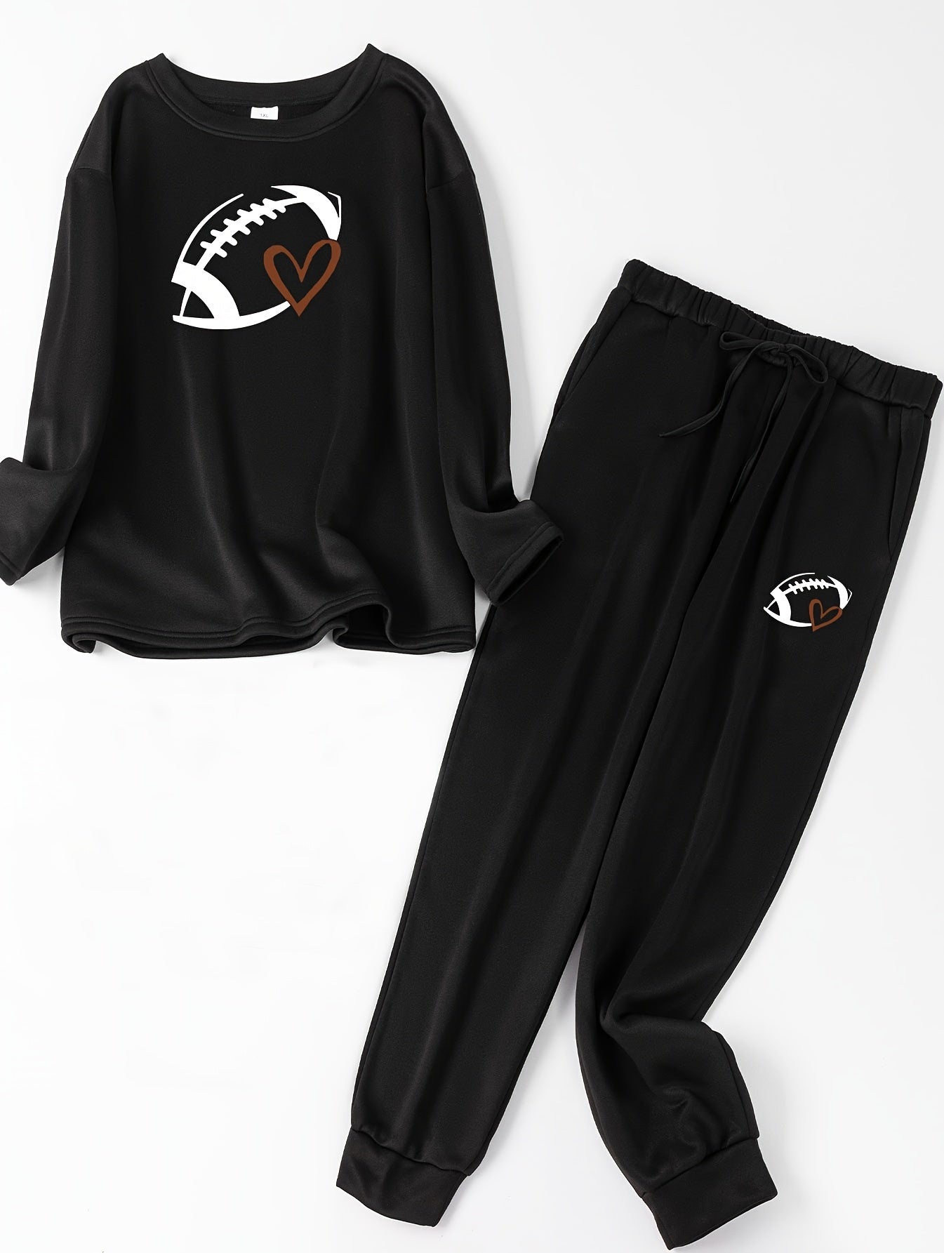 Sporty Lounge Set - Rugby & Heart Print Top & Joggers Pajamas