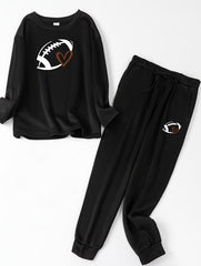 Rugby & Heart Print Fleece Top & Joggers Pajamas