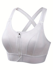 Zipper Wireless Sports Bra Comfy Shockproof Criss Cross Back Fitness Tank Bra