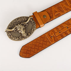 Retro Bull Head Buckle Belt For Men Denim Jeans Casual Daily Accessory