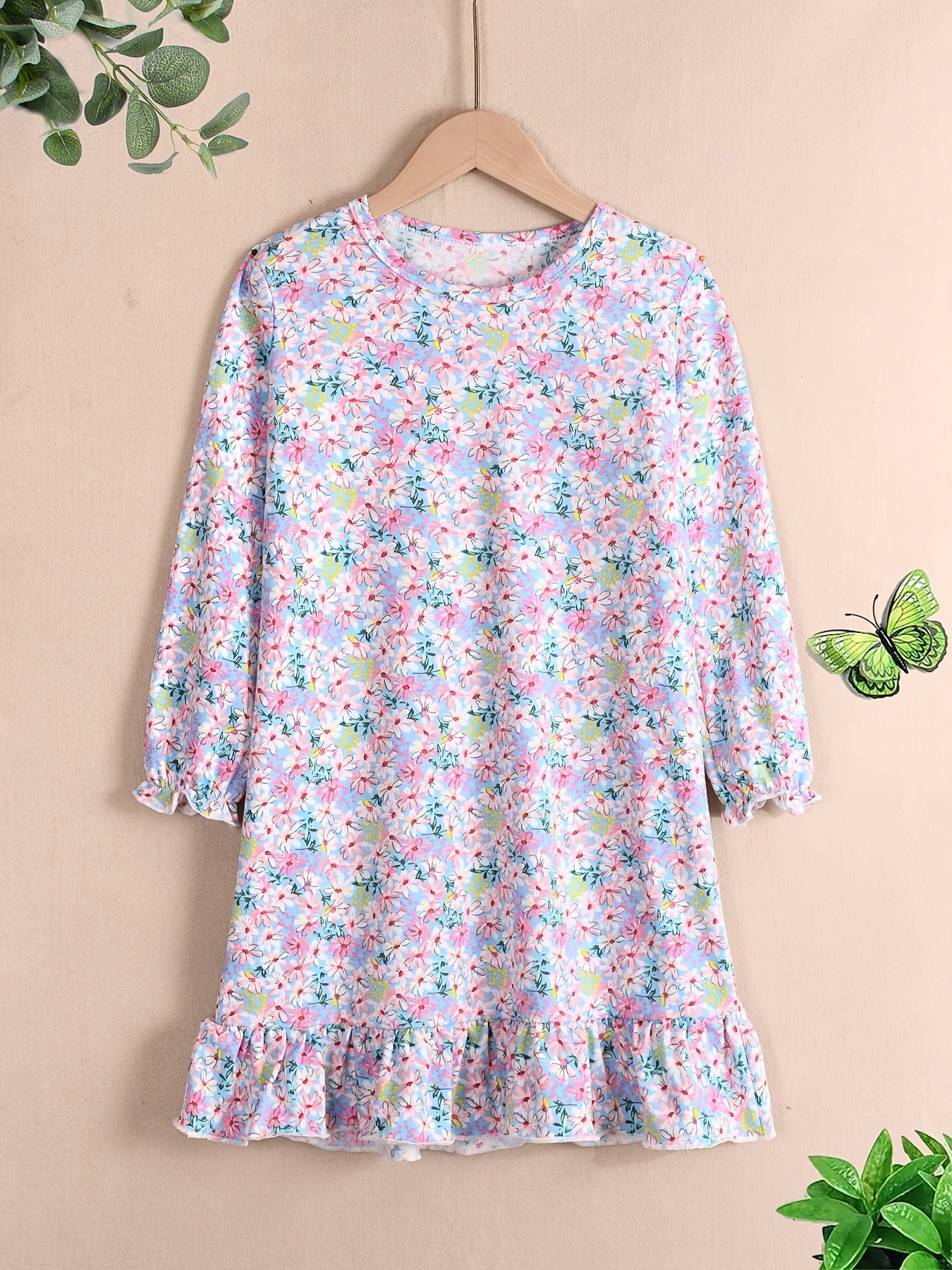 Girl's Cartoon Animal Print Nightgown Long Sleeve Nightdress