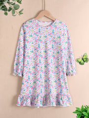 Girl's Cartoon Animal Print Nightgown Long Sleeve Nightdress