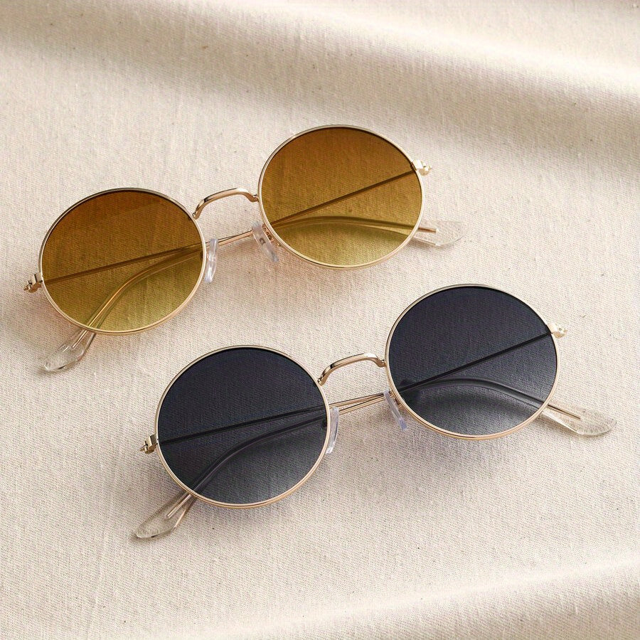 Round Metal Sunglasses Ombre Lens Glasses UV400