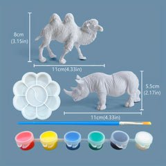 Kids Painting Set with 2 Big Animals, 6 Colors, Brush, Palette