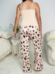 Heart Print Cami Top & Flared Leg Pants Lounge Set