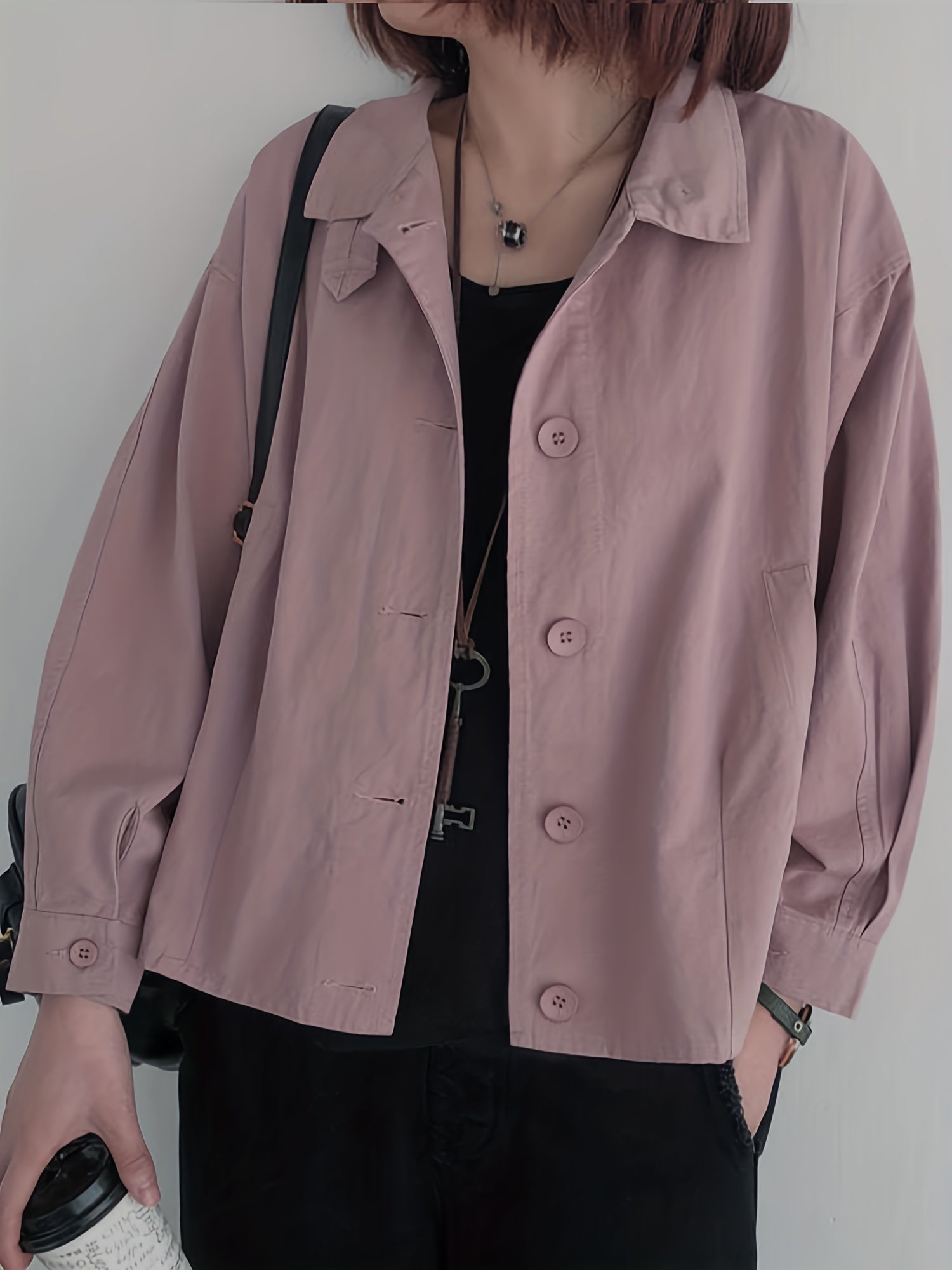 Solid Button Front Jacket Casual Long Sleeve Outerwear Women's Clothing