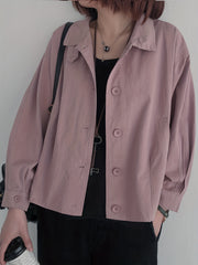 Solid Button Front Jacket Casual Long Sleeve Outerwear Women's Clothing