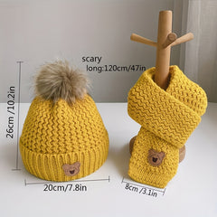 Kids Bear Woolen Hat Scarf Set Winter Warm Plus Velvet
