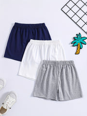 3pcs Boys Comfortable Solid Shorts Quick drying For Summer