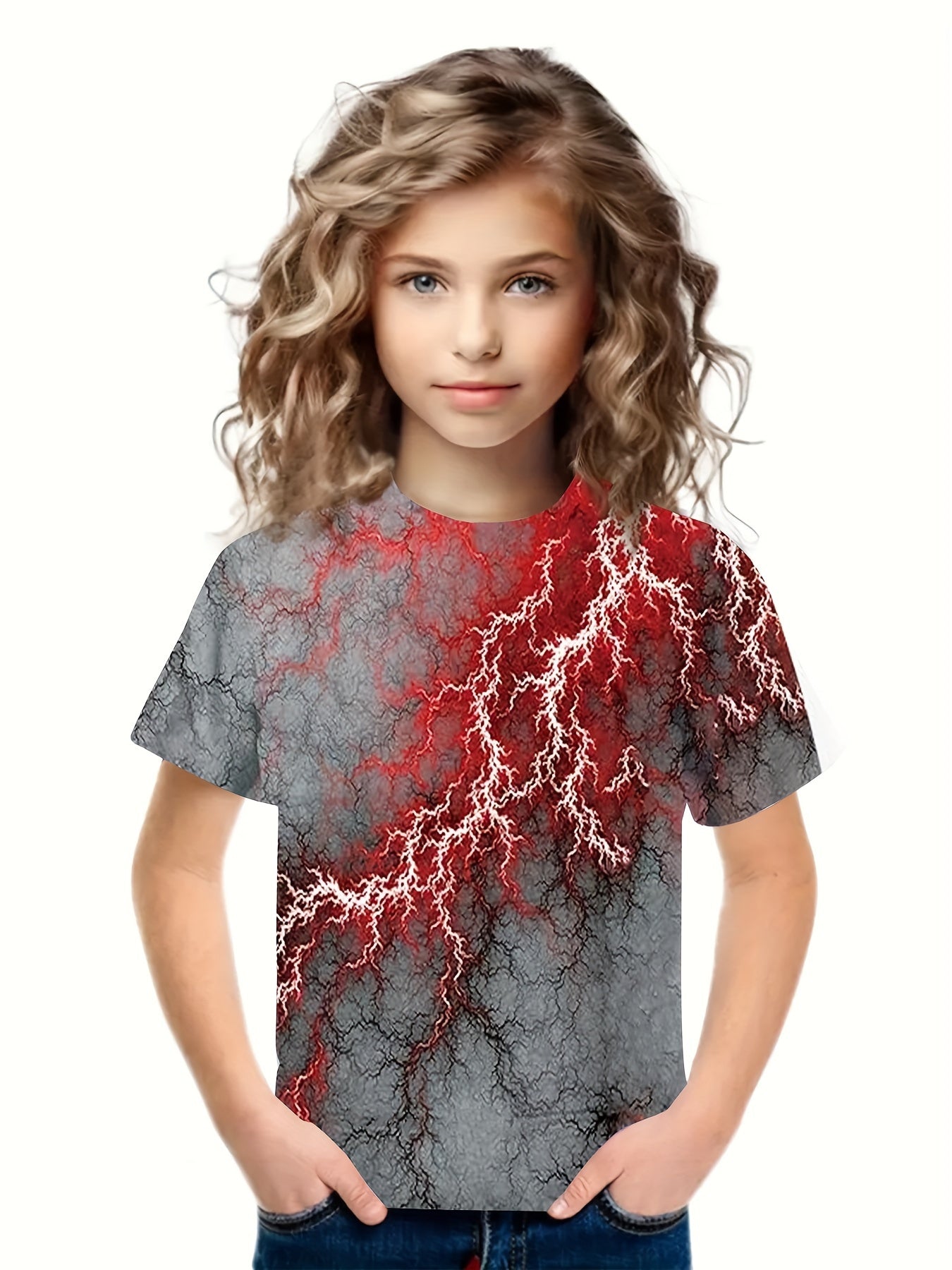 Red Lightning Print Short Sleeve T shirt 3D Print Pullover Sports Gift