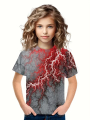 Red Lightning Print Short Sleeve T shirt 3D Print Pullover Sports Gift