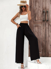 High Waist Wide Leg Pants Solid Casual Pants Women's Clothing