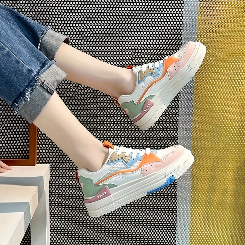 Women's Colorblock Skate Shoes Low Top Lace Up Sneakers