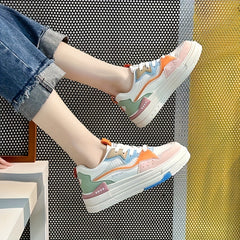 Women's Colorblock Skate Shoes Low Top Lace Up Sneakers