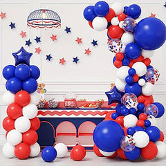 140pcs Red & Blue Baseball Party Balloons Garland Kit