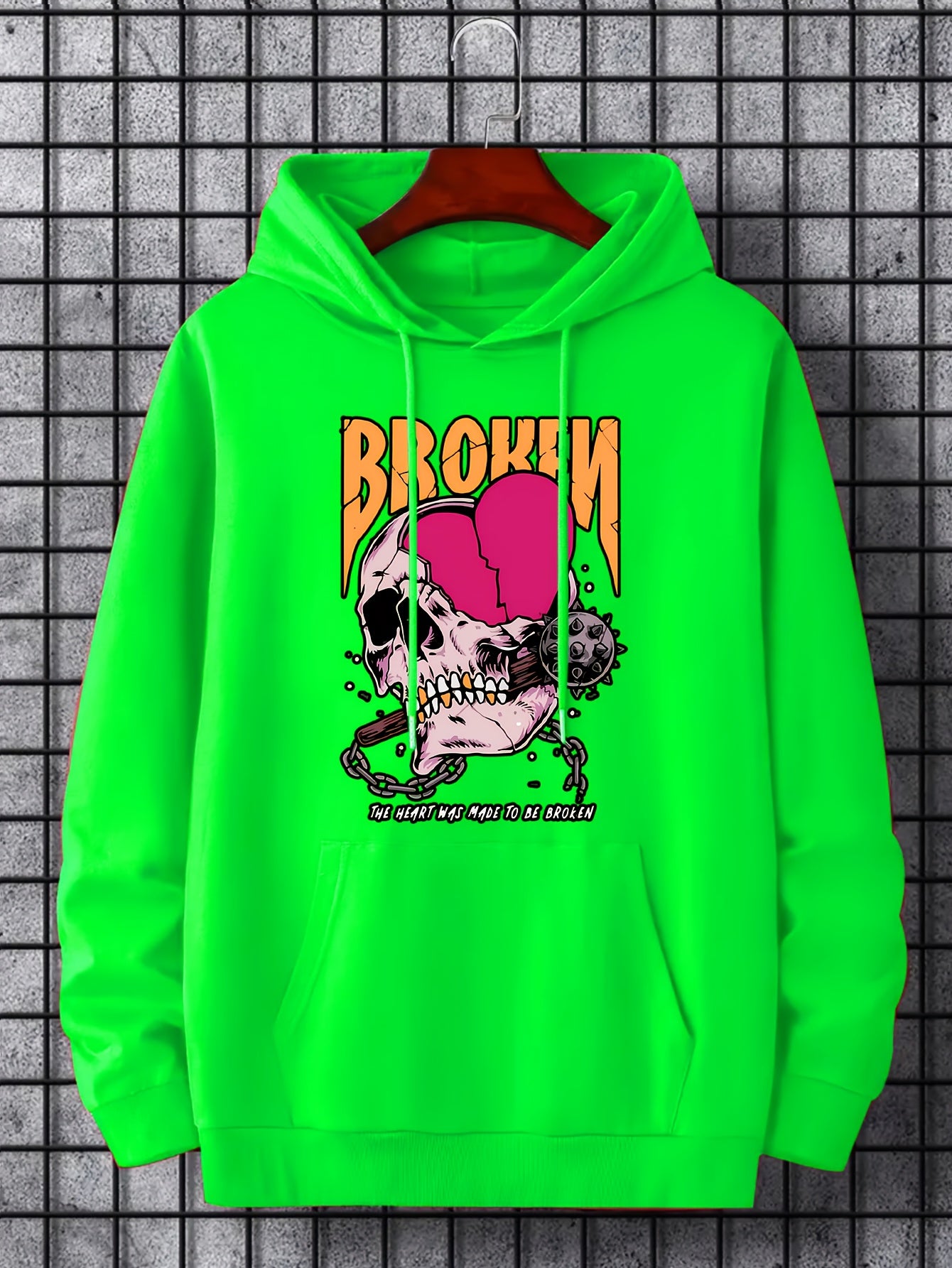 Anime Skull & Broken Heart Hoodie Men's Graphic Pullover