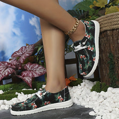Women's Floral Printed Canvas Shoes Low Top Flat Walking Sneakers
