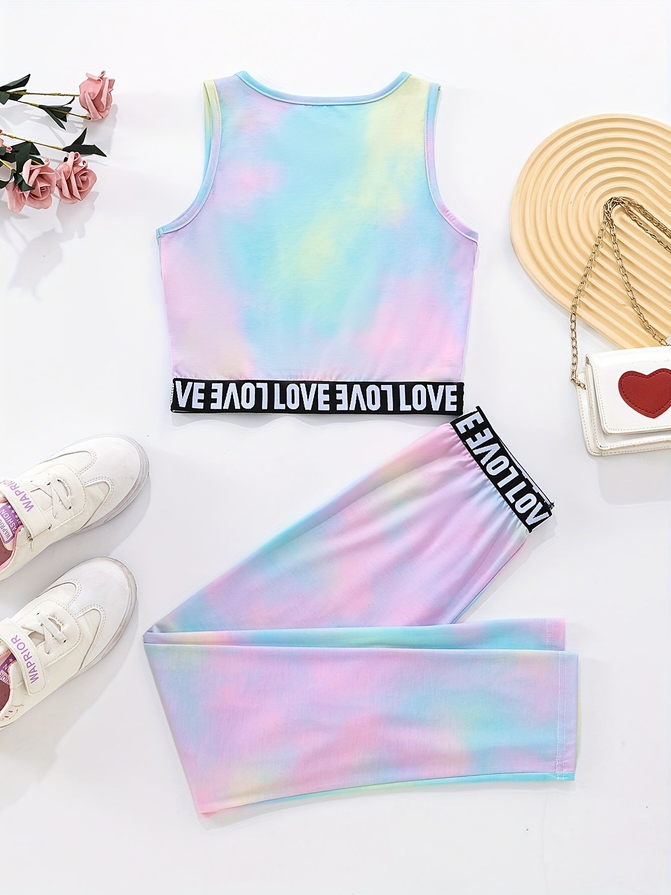 Girls Tie-Dyed Tank Top & High Waist Pants Set
