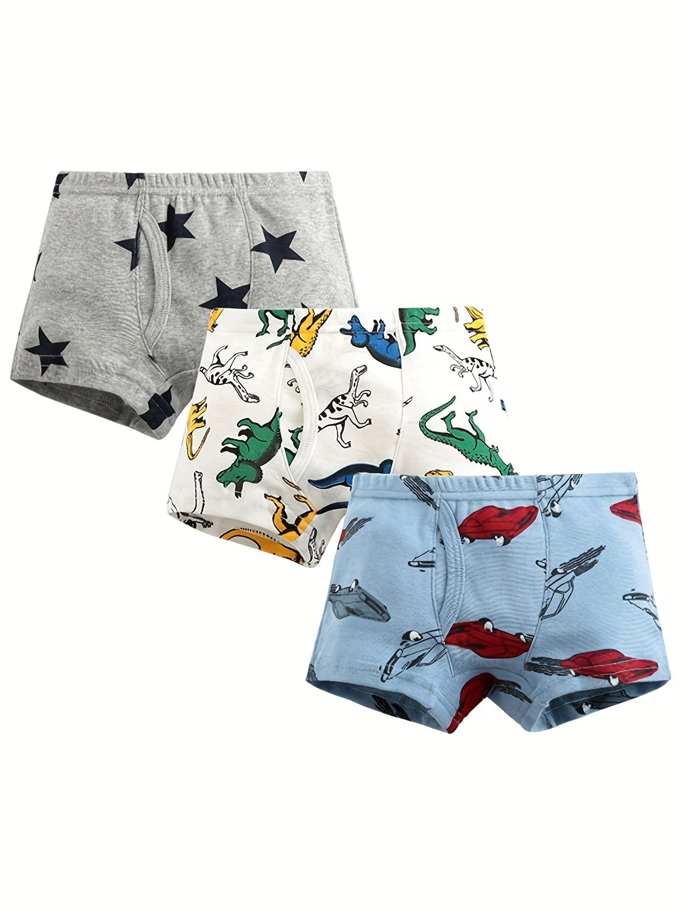 3pcs Boy's Boxer Briefs Cartoon Animal Print Elastic Waist Shorts