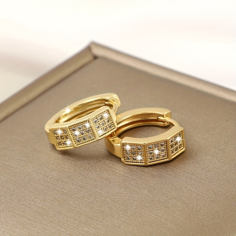 Geometric Zircon Stud Earrings Light Square Jewelry for Girls