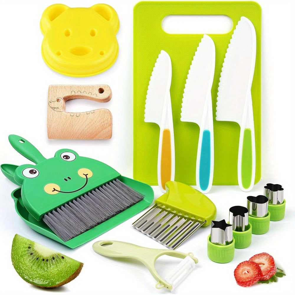 Kids Cooking Kit with Safety Knives, Cutting Board & Food Shapes