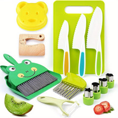 Kids Cooking Kit with Safety Knives, Cutting Board & Food Shapes