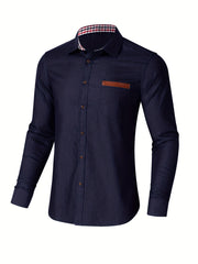 Men's Casual Cotton Navy Denim Button Up Shirt With Stripe Lining