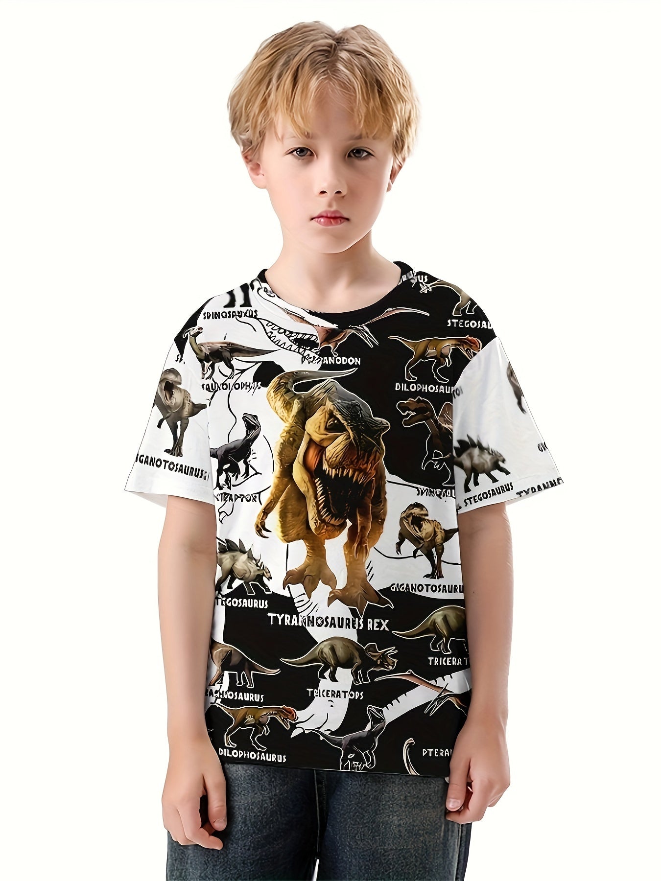 Dinosaur 3D Print Tee Tops Boys Round Neck Short Sleeve T shirt
