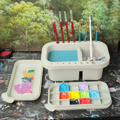 3pcs Paint Brush Cleaner Set with Palette Grey