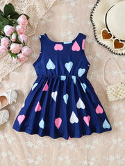 Heart Love Sleeveless Pleated Dress Baby Girls Casual Dress