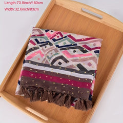 Boho Geometric Print Tassel Scarf - Vintage Style Shawl
