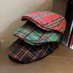 Plaid Pattern Beret British Style Vintage Newsboy Hat Unisex Flat Cap