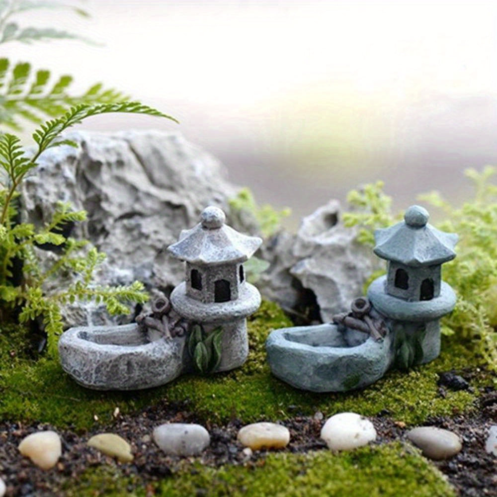 2pcs Set Mini Pool Tower Ornaments Garden Bonsai Decorations