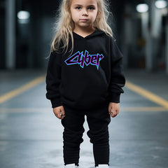 OERYUI Cyber Letter Print Hooded Pullover Pants Set for Sports