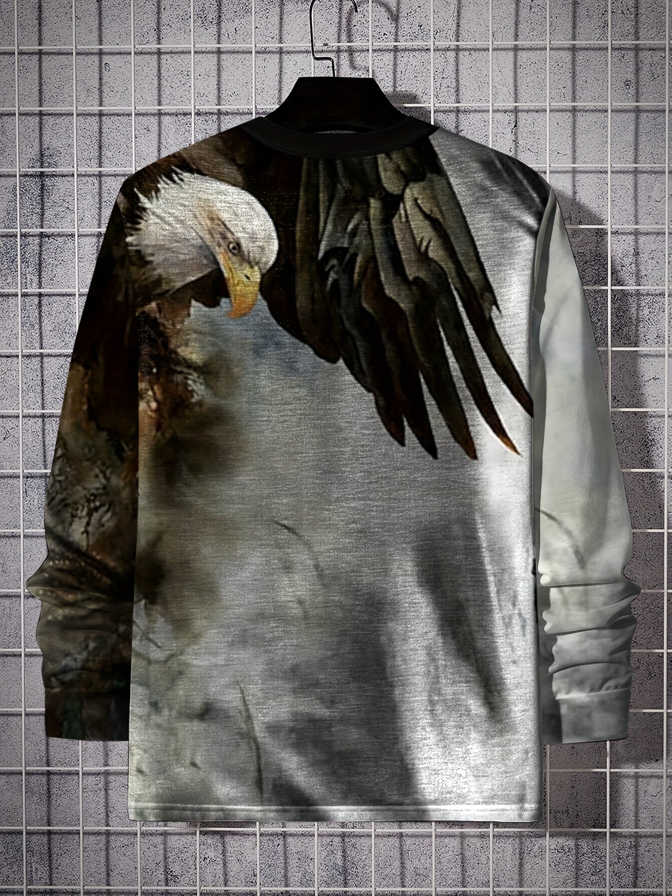 Eagle Print Men's Long Sleeve Vintage T shirt For Autumn