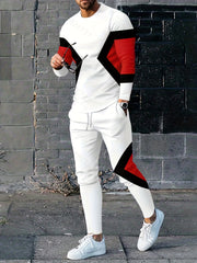 Men's Block Print 2-Piece Outfit: Sweatshirt & Sports Trousers