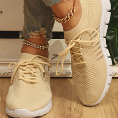 Women's Knitted Sports Shoes Comfy Solid Low Top Running Shoes
