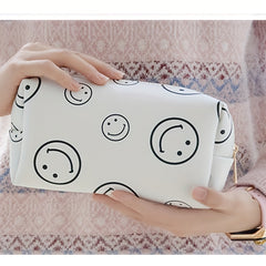 Smiling Face Makeup Bag Waterproof PU Leather Cosmetic Pouch for Women