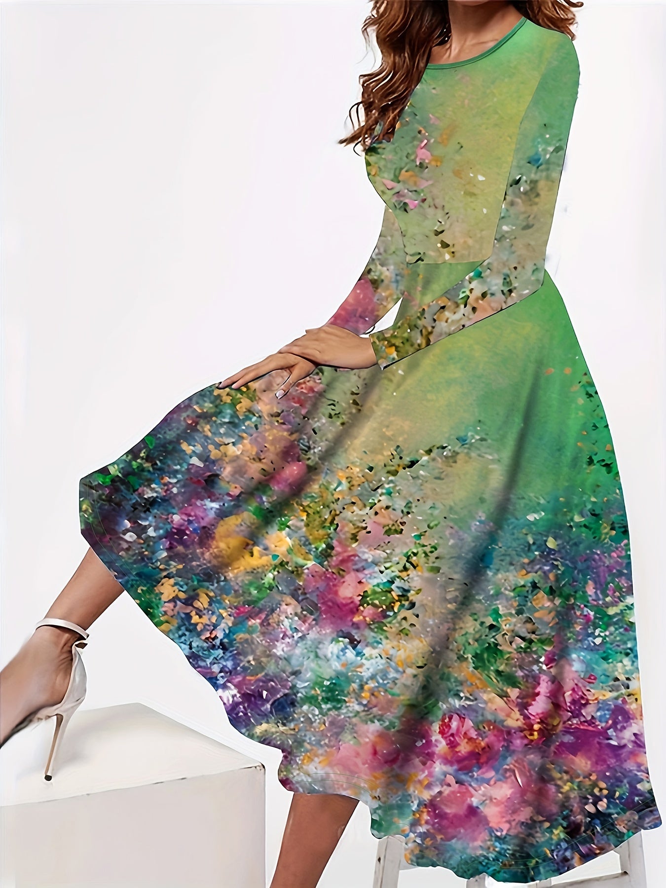 Floral Print Long Sleeve Casual Dress