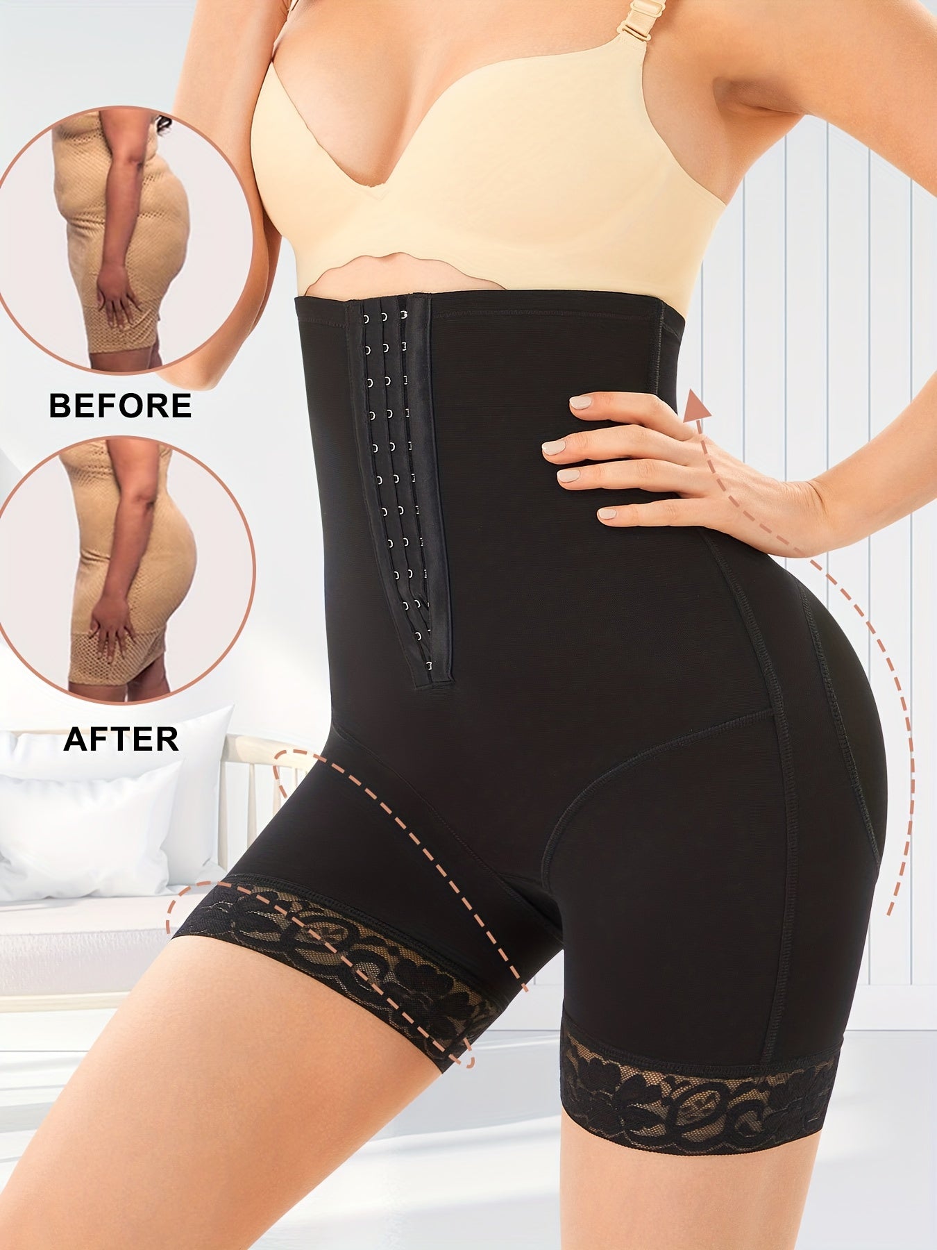 Lace Trim Shaping Shorts Tummy Control Compression Shorts