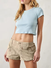 Solid Button Front Shorts Sexy Dual Pockets Shorts For Spring & Summer