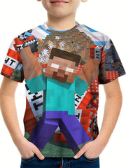 Kids Pop Block Graphic Tees Stylish Boys And Girls 3D Print Casual T shirt