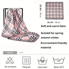 Plaid Print Bandana Silk Large Square Scarf Casual Head Wrap Women Hair Accessor