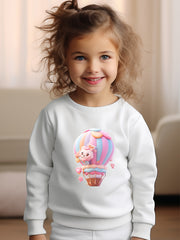 Girls Hot Air Balloon Pattern Crew Neck Sweatshirt