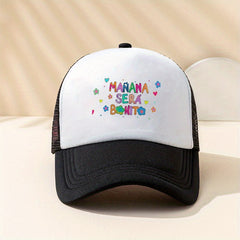 Letter Print Mesh Trucker Hat Y2K Block Cartoon Letter Baseball Cap