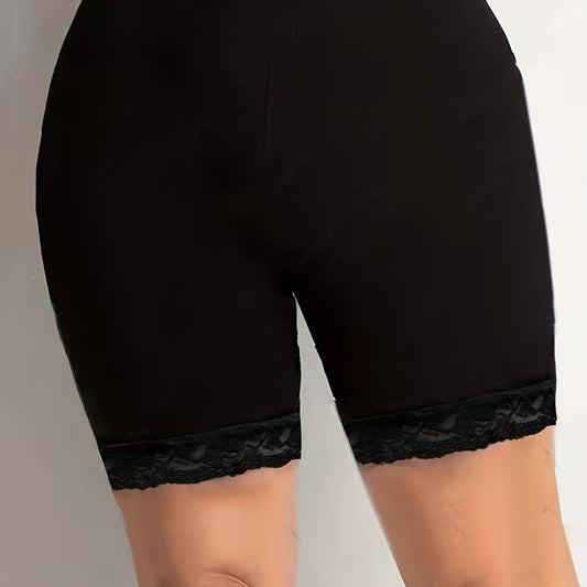 Casual Shorts Women's Plus Solid Contrast Lace Trim Legging Shorts