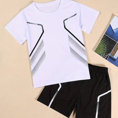Boys 2pcs T shirt & Elastic Waist Shorts Set Geometric Print